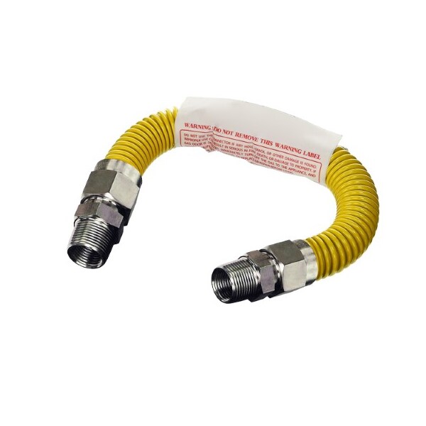 Flextron Gas Line Hose 1/2'' O.D.x12'' Len 3/8" MIP Fittings Yellow Coated Stainless Steel Flexible Connector FTGC-YC38-12G - main